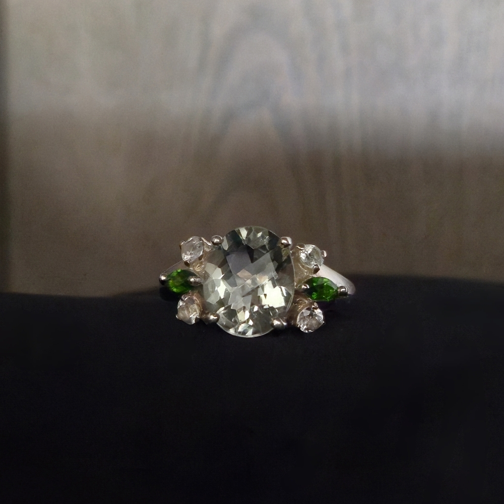 925 Sterling Silver Prasiolite Chrome Diopside White Topaz Designer Sz 9 Ring 💍 - Picture 8 of 16